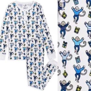 Roller Rabbit Monkey Nights 100% Cotton Pajama Set Large Novelty Print Luxury